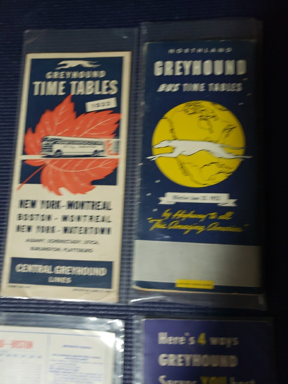 Greyhound Bus Lines Timetables – 1948 – 1952 – 1957 – 1980 – Lot of 4