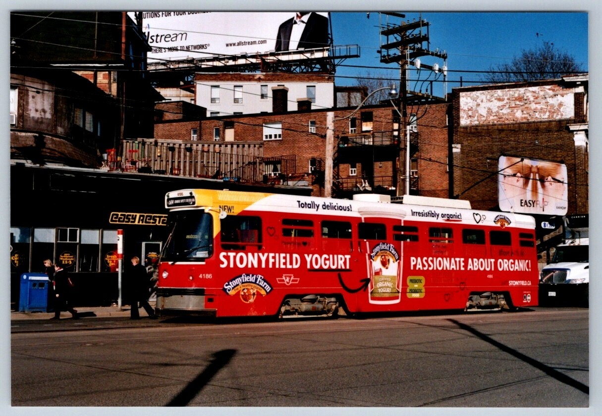 TTC Streetcar #4186 ‘Stonyfield’ Wrap King W at Queen W Toronto Fuji 4×6 Print