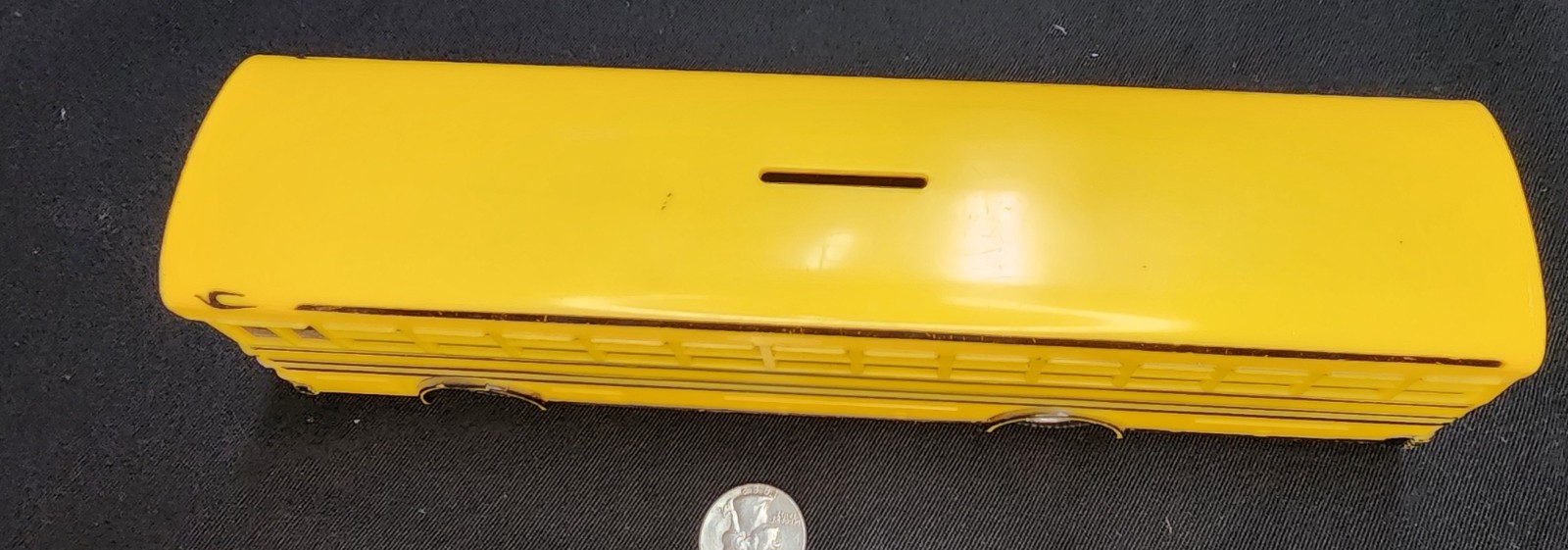 Vtg Yellow Blue Bird School Bus Jimson No. 330 Coin Bank Plastic 10” With Plug