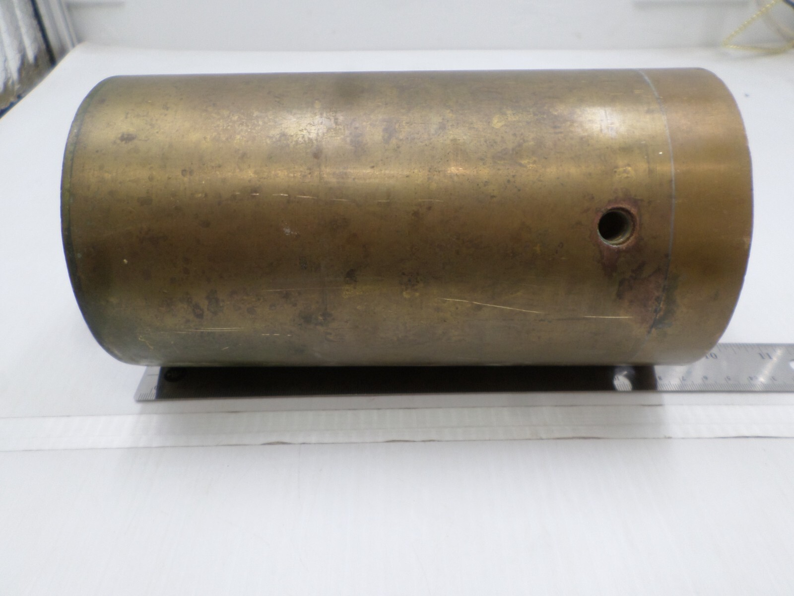 Vintage Diamond Mfg Brass Fare Box Money Vault Cylindrical 9″ X 4-3/4″ #28 DART