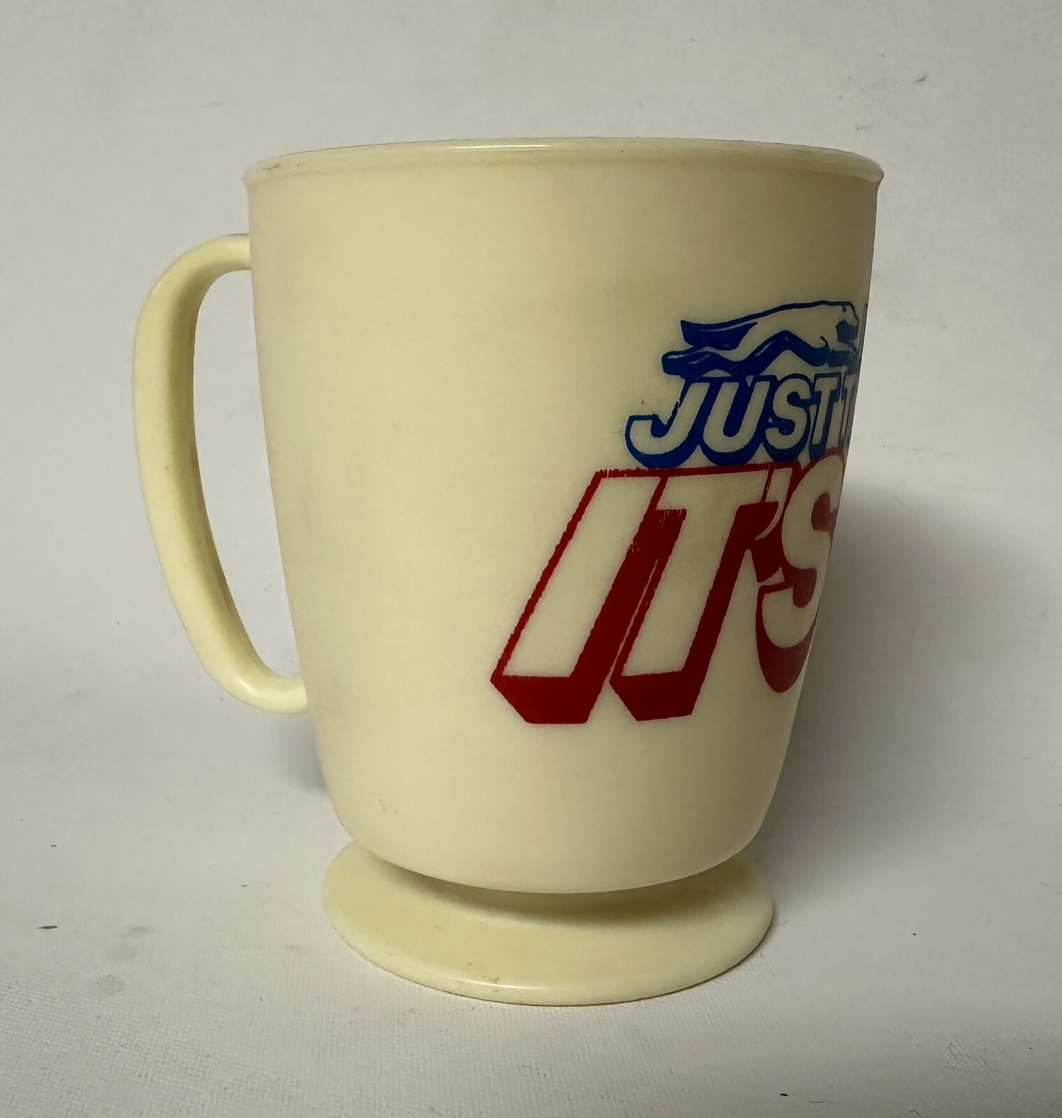 Vtg Greyhound Bus Lines Plastic Coffee Cup Mug “It’s Not Just The Bus It’s Us”