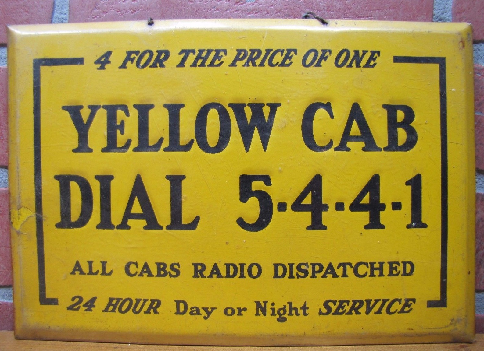 YELLOW CAB Old Ad Sign ALL CABS RADIO DISPATCHED 24 HOUR DAY or NIGHT SERVICE