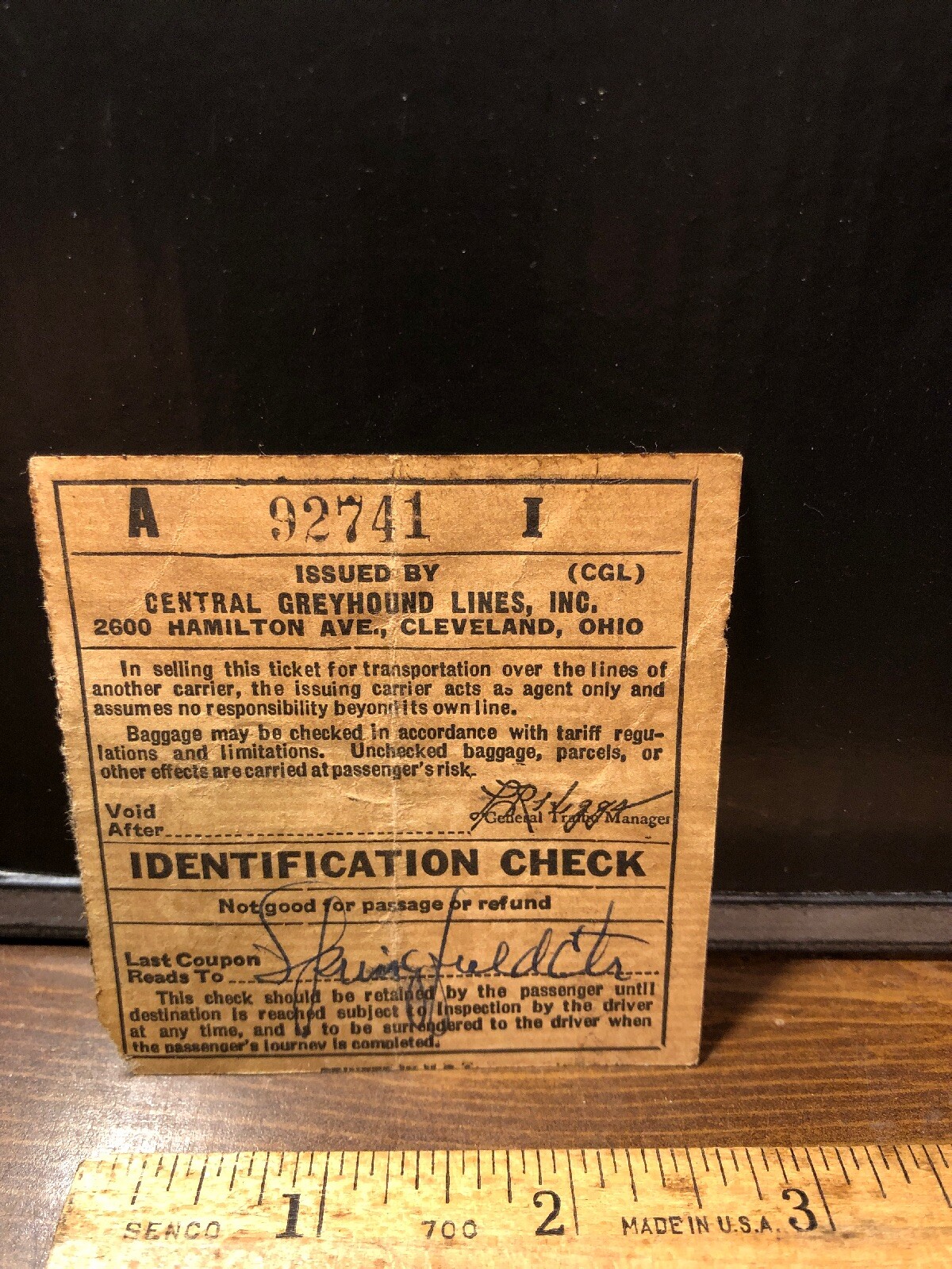 Vintage 1946 Greyhound Sharon Springs New York Used Ticket Stub Advertising