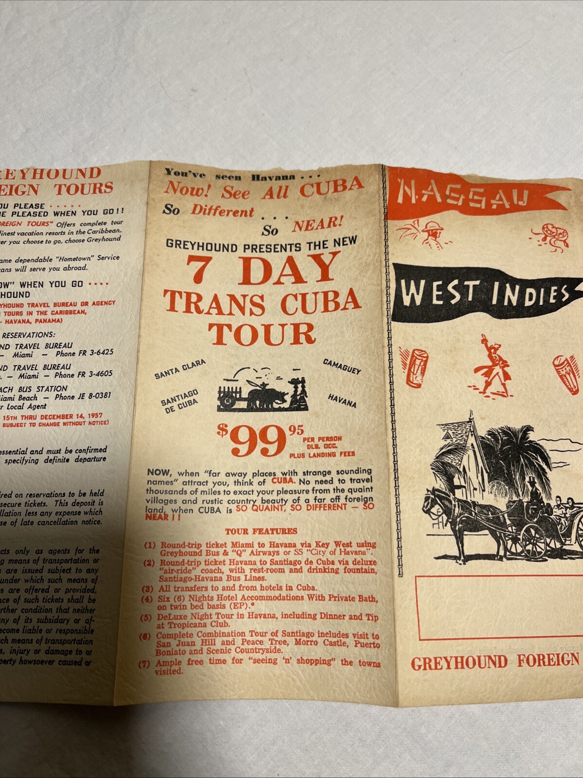 1957 Greyhound Bus Lines West Indies Nassau Vintage Travel Brochure Steamship