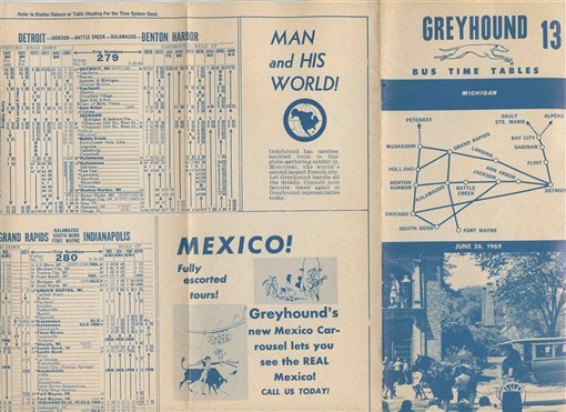Greyhound Lines East Bus Time Tables 13 Michigan 1969
