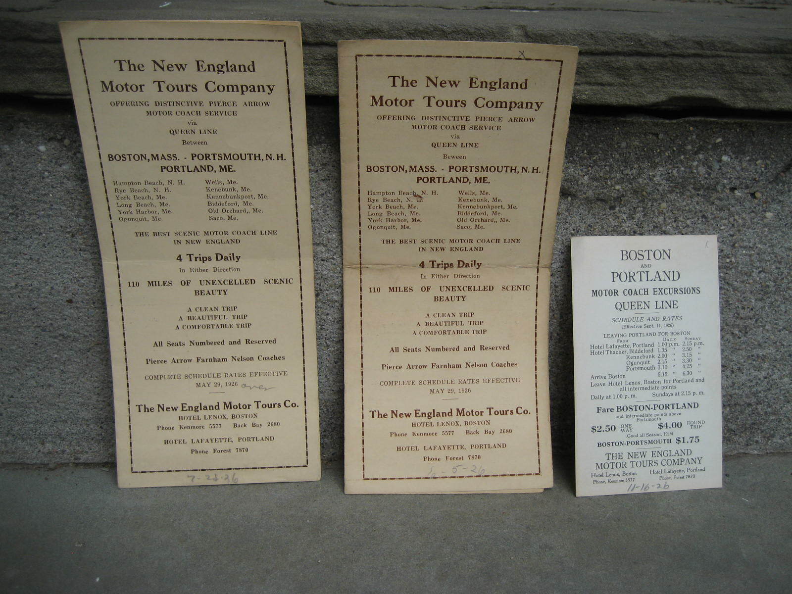 1926 New England Motor Tours Company Queen Line Brochures