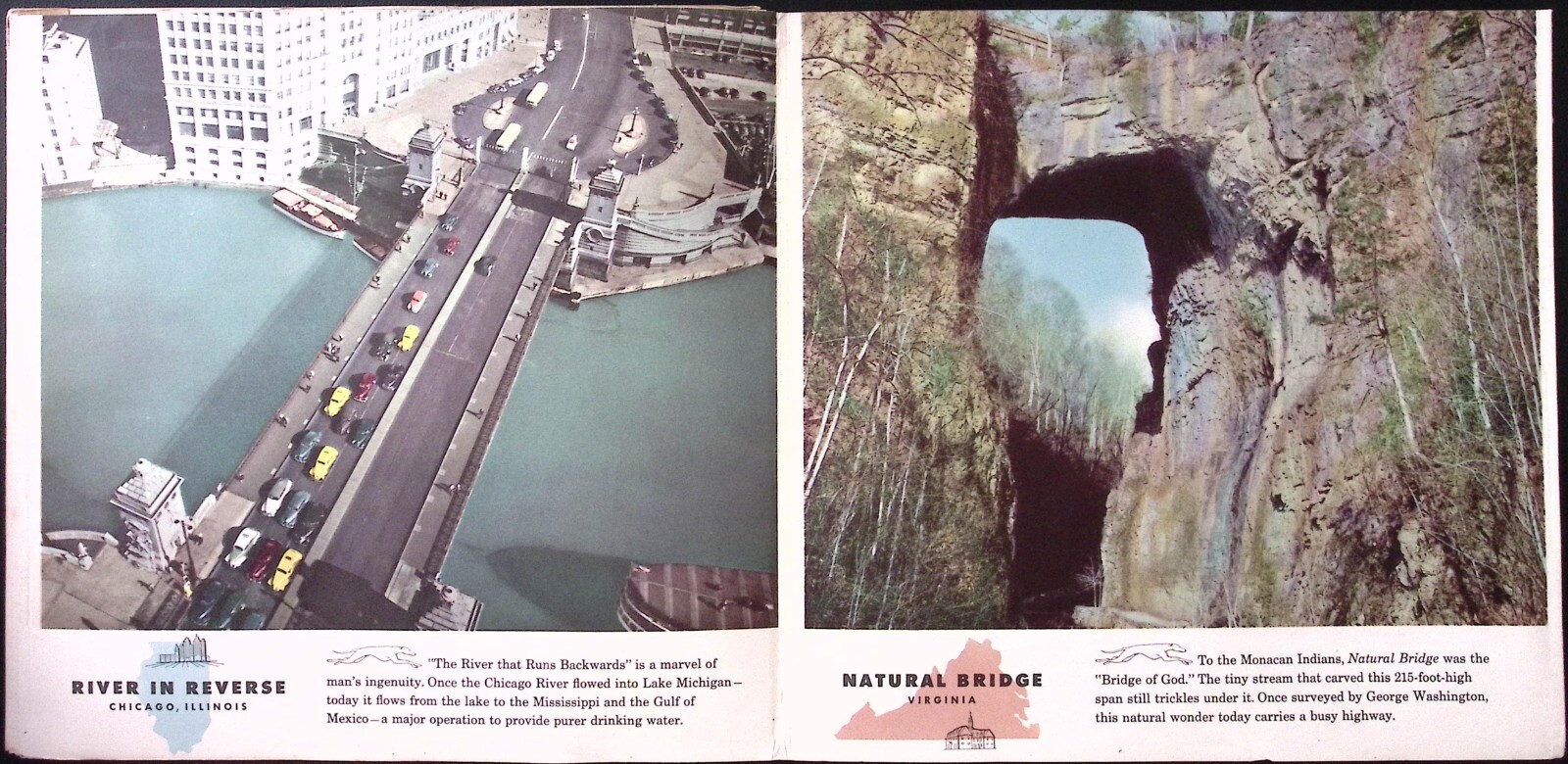 Greyhound Wayside Wonders America’s Highway Pictorial Brochure c1950 9.75 x 10″