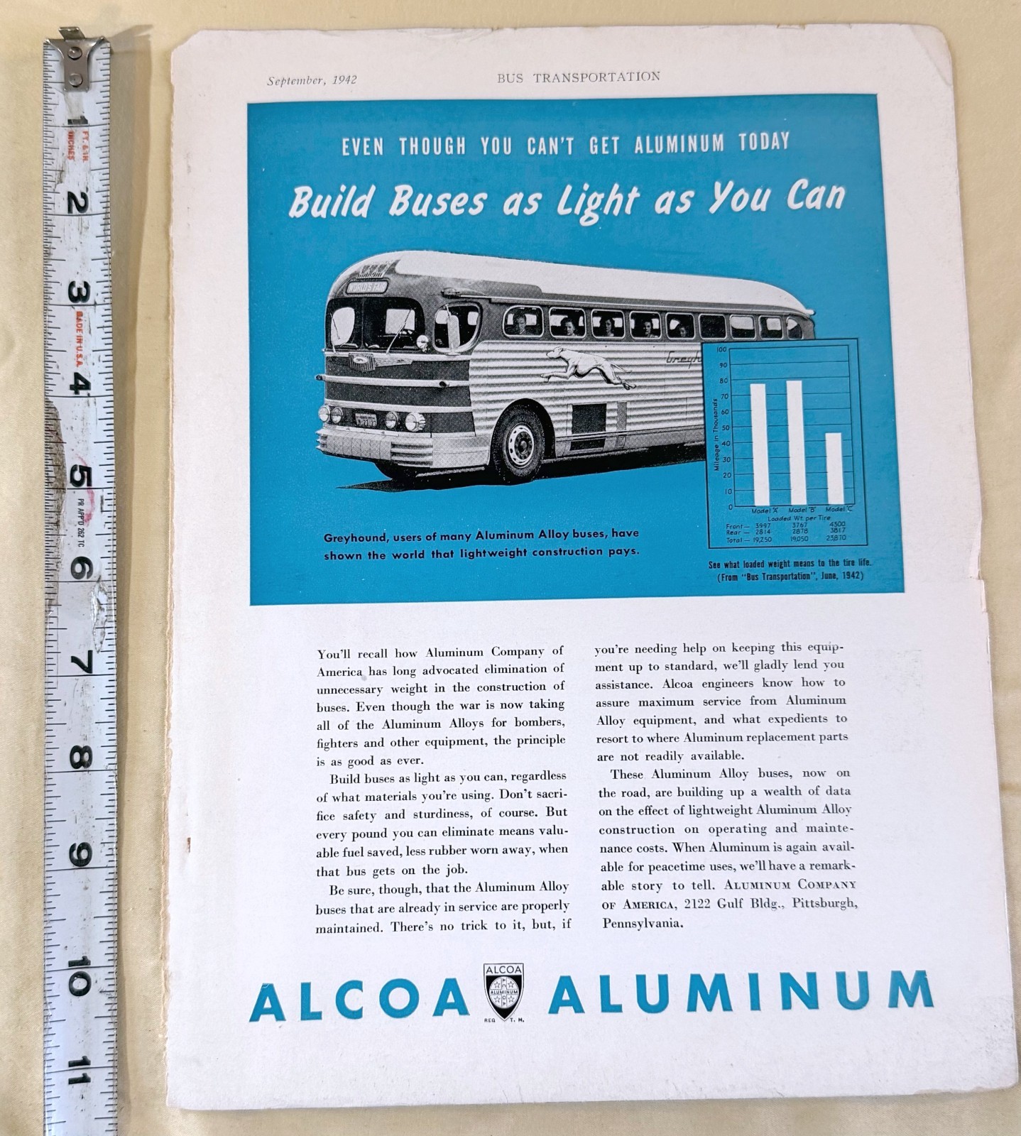 vtg BUS transportation print ad 1942 Aluminum Company of America Alcoa