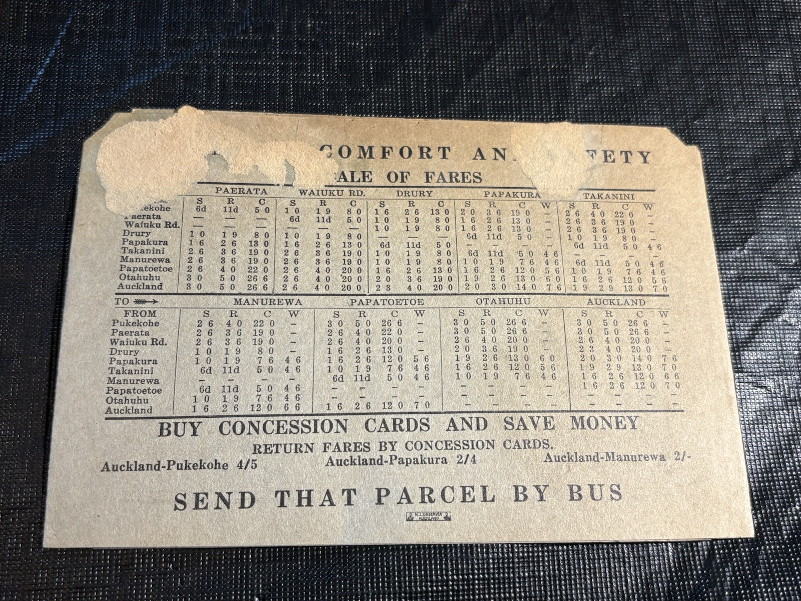 1943 Pukekohe- Auckland Bus Timetable Booklet – W.J. Wheeler & Sons Ltd.