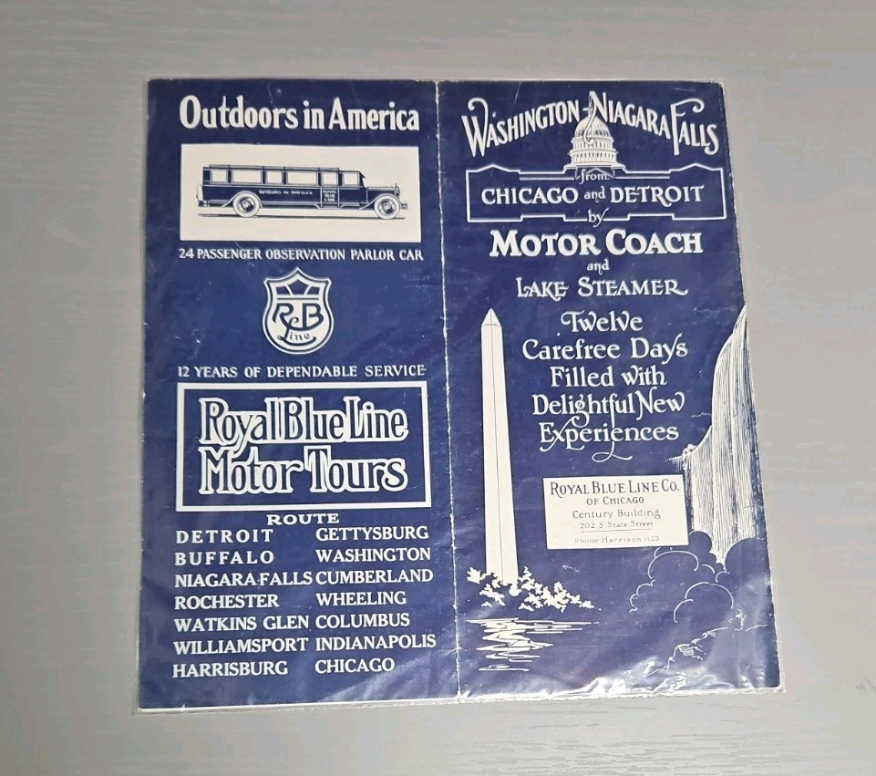 1920s Royal Blue Line Motor Tours Foldout Brochure Map Niagara Falls Washington