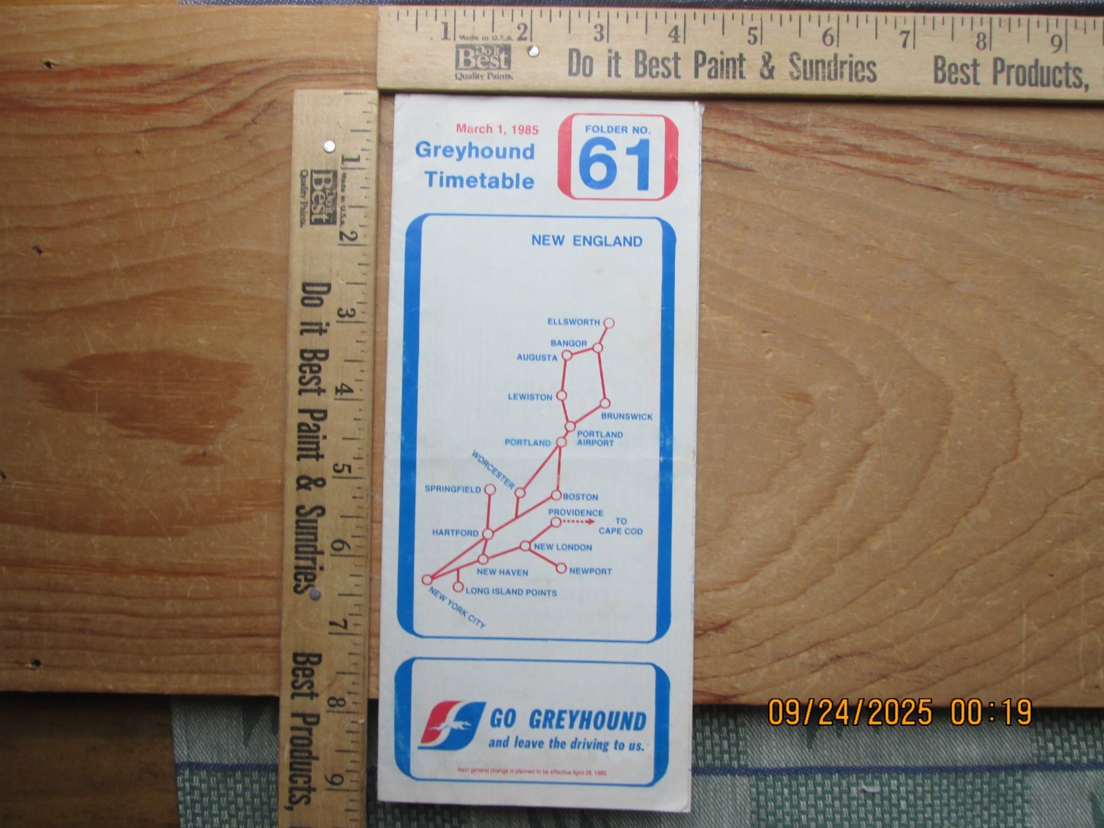 Greyhound timetable New England – NYC #61 March 1 1985