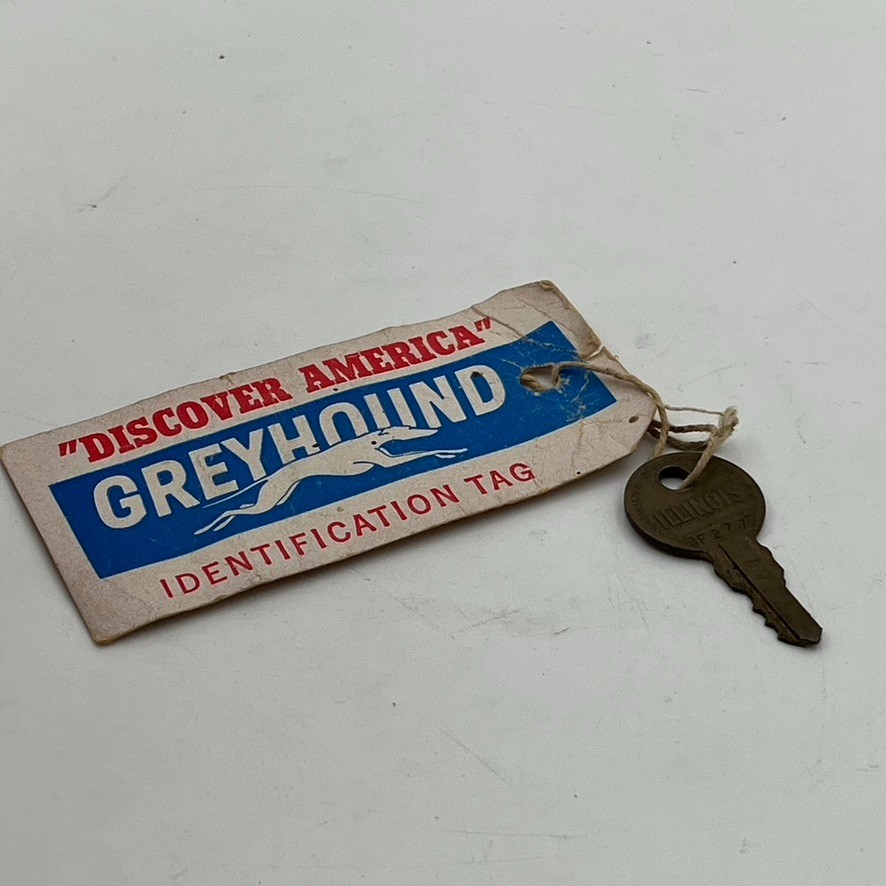 Greyhound Bus Lines Advertising Rare Key Chain Fob Paper Keychain w/ Key