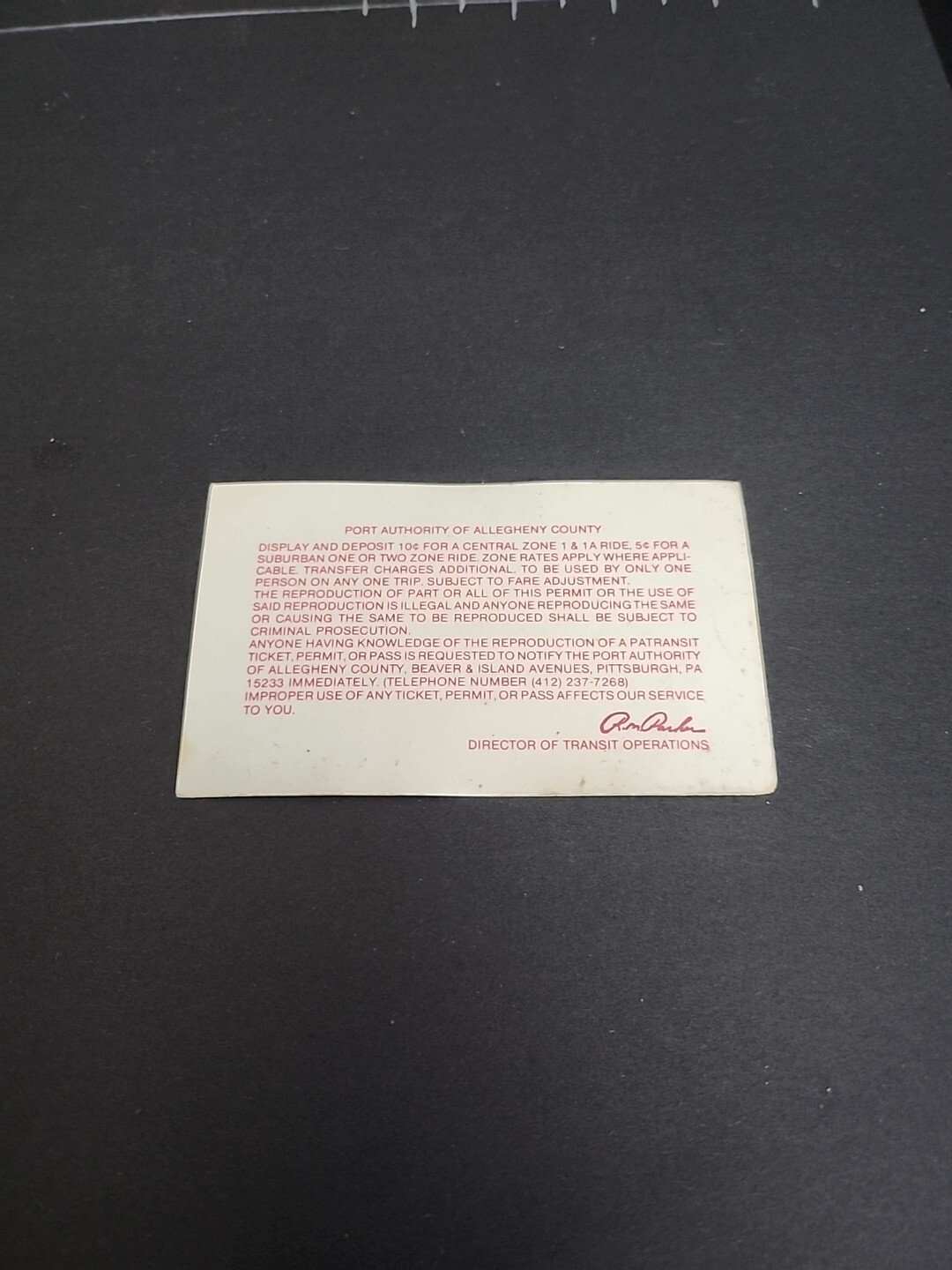 Vtg PAT Bus / Streetcar Monthly Pass Port Authority Allegheny County Rare 1981